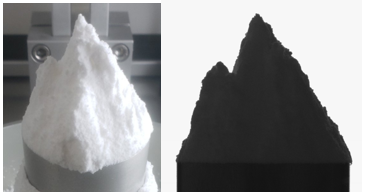 Fig. 1 - Heap of a cohesive pharmaceutical powder (glutamine) on the GranuHeap platform.